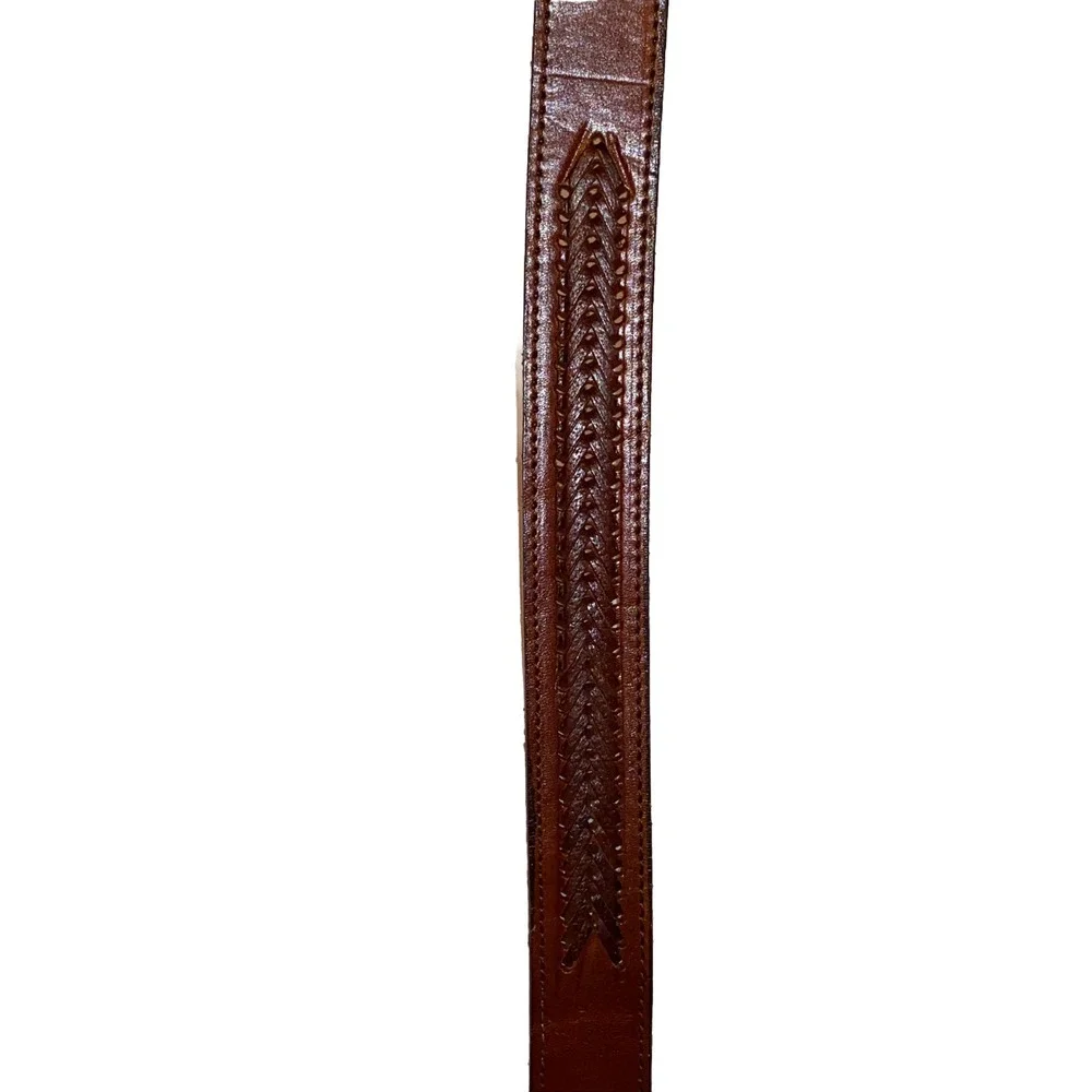Vtg Belt Hand Tooled Leather Southwestern Braided Silver Brown Men's Sz 46